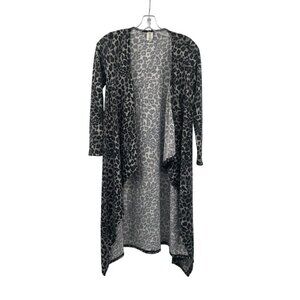 H&H Cheetah Print Open Front Cardigan Waterfall Black/Gray Size Medium